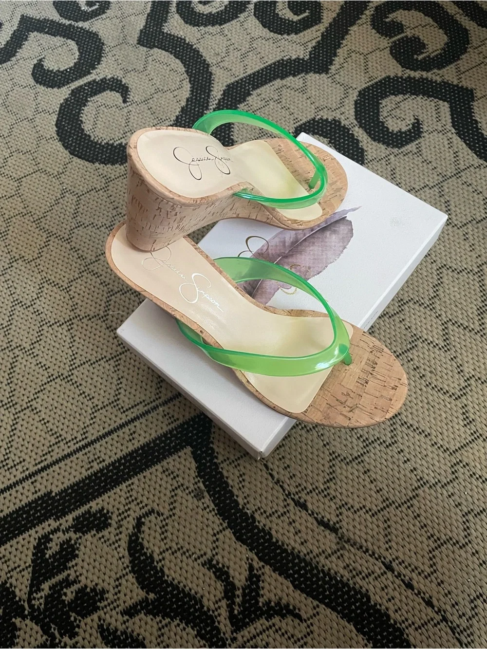 Jessica Simpson Neon Green Cork Wedge Flip-Flop Sandals